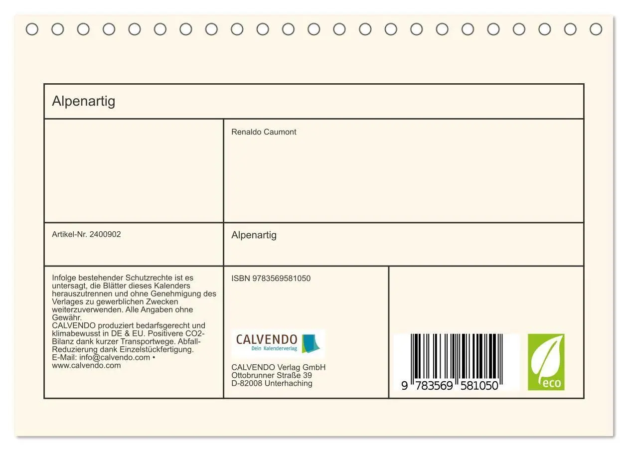 Bild: 9783569581050 | Alpenartig (Tischkalender 2027 DIN A5 quer), CALVENDO Monatskalender