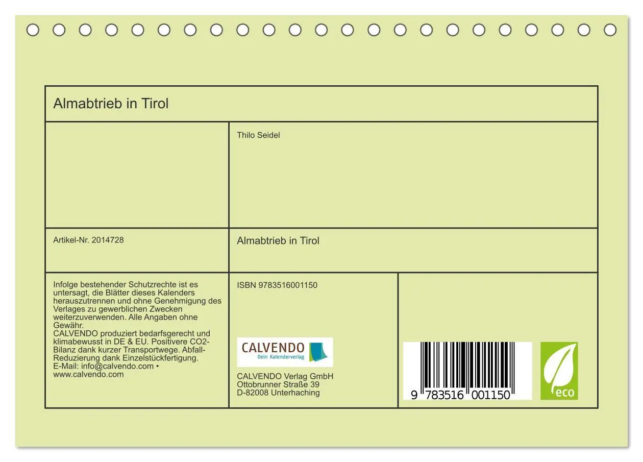 Bild: 9783516001150 | Almabtrieb in Tirol (Tischkalender 2026 DIN A5 quer), CALVENDO...