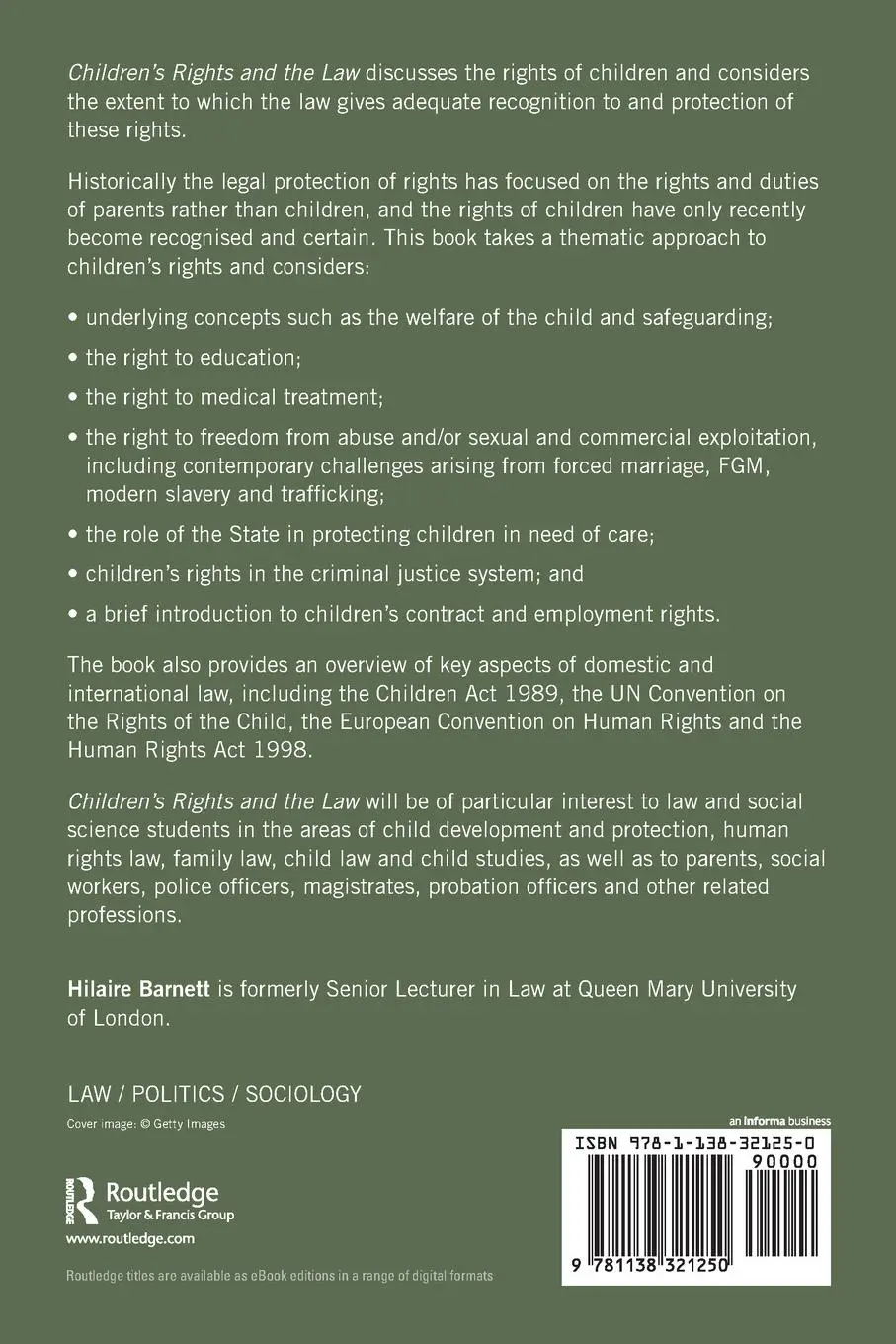 Rückseite: 9781138321250 | Children's Rights and the Law | An Introduction | Hilaire Barnett