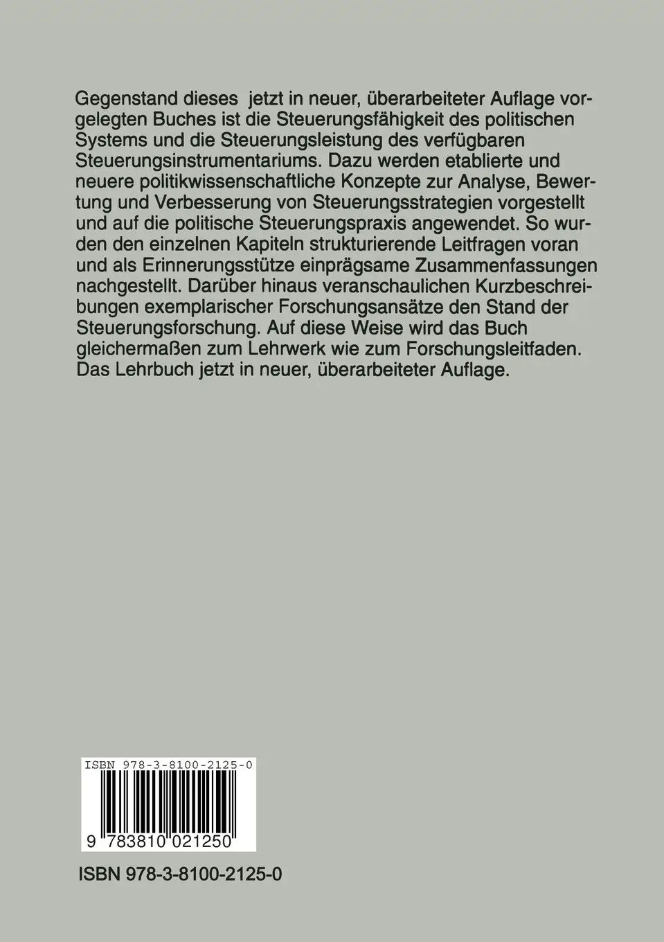 Rückseite: 9783810021250 | Politische Steuerung | Ein Studienbuch | Hans-Peter Burth (u. a.)