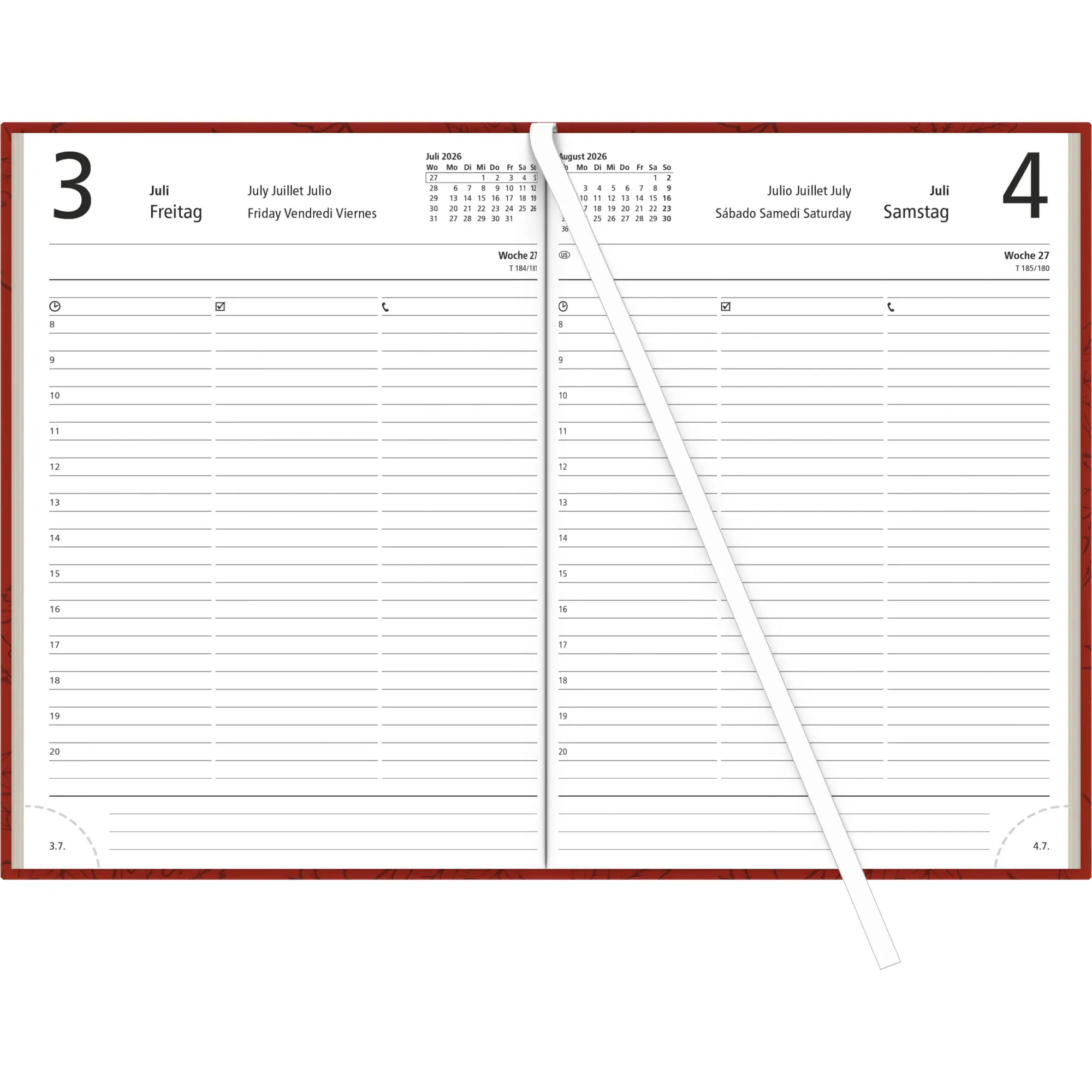 Bild: 4069095001350 | Buchkalender rot 2026 - Bürokalender 14,5x21 cm - 1 Tag auf 1 Seite...