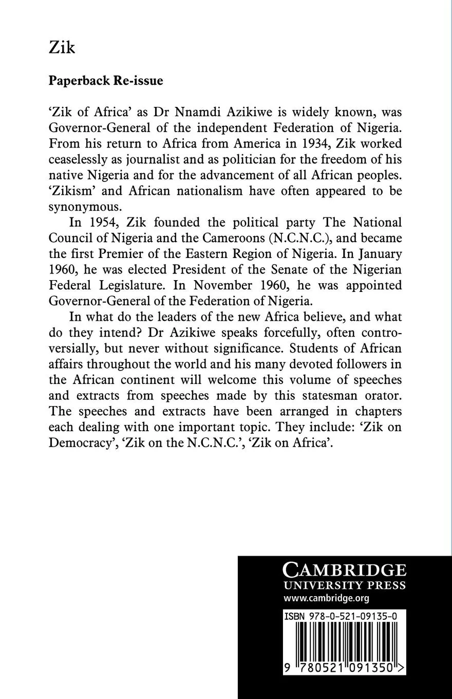 Rückseite: 9780521091350 | Zik | Nnamdi Azikiwe | Taschenbuch | Englisch | 2010