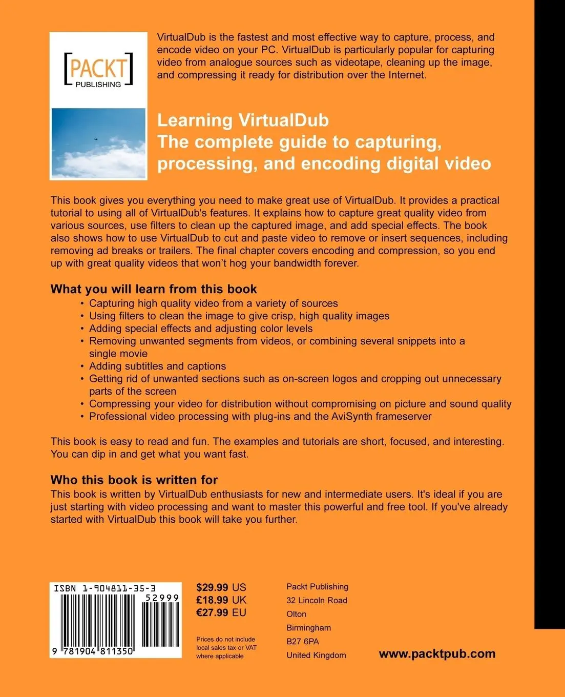 Rückseite: 9781904811350 | Virtual Dub Video | Capture, Processing and Encoding | Taschenbuch