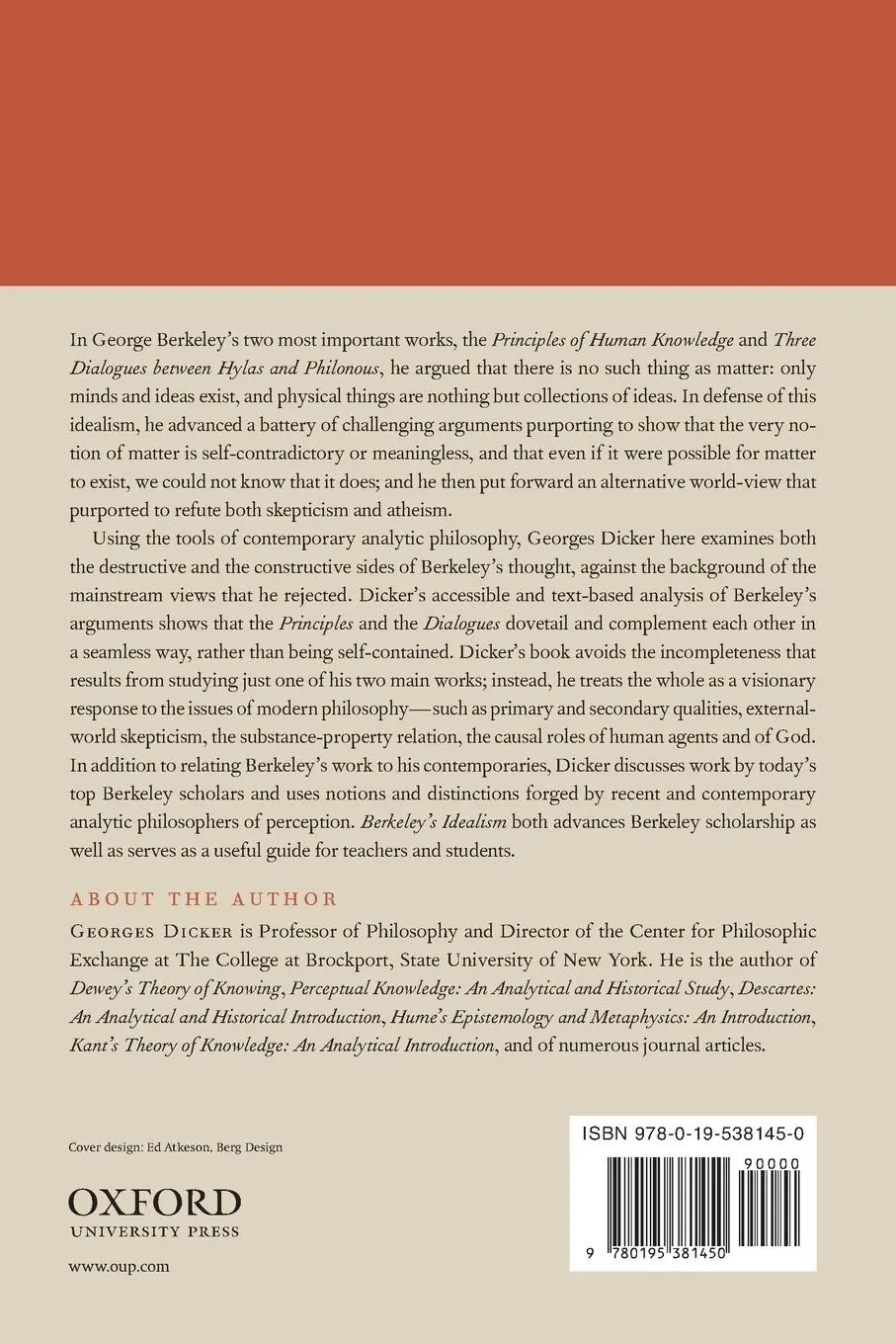 Rückseite: 9780195381450 | Berkeley's Idealism | A Critical Examination | Georges Dicker | Buch