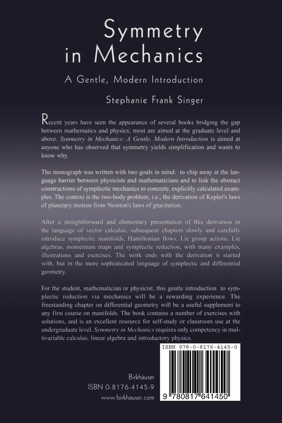 Rückseite: 9780817641450 | Symmetry in Mechanics | A Gentle, Modern Introduction | Singer | Buch