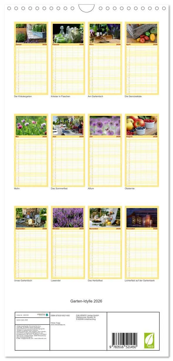 Bild: 9783516521450 | Familienplaner 2026 - Garten-Idylle 2026 mit 5 Spalten...