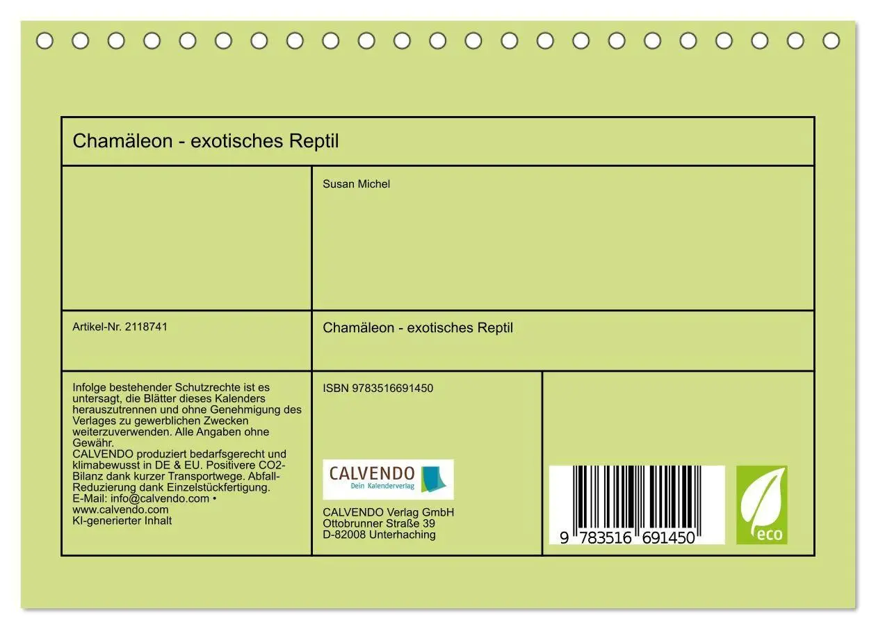 Bild: 9783516691450 | Chamäleon - exotisches Reptil (Tischkalender 2026 DIN A5 quer),...