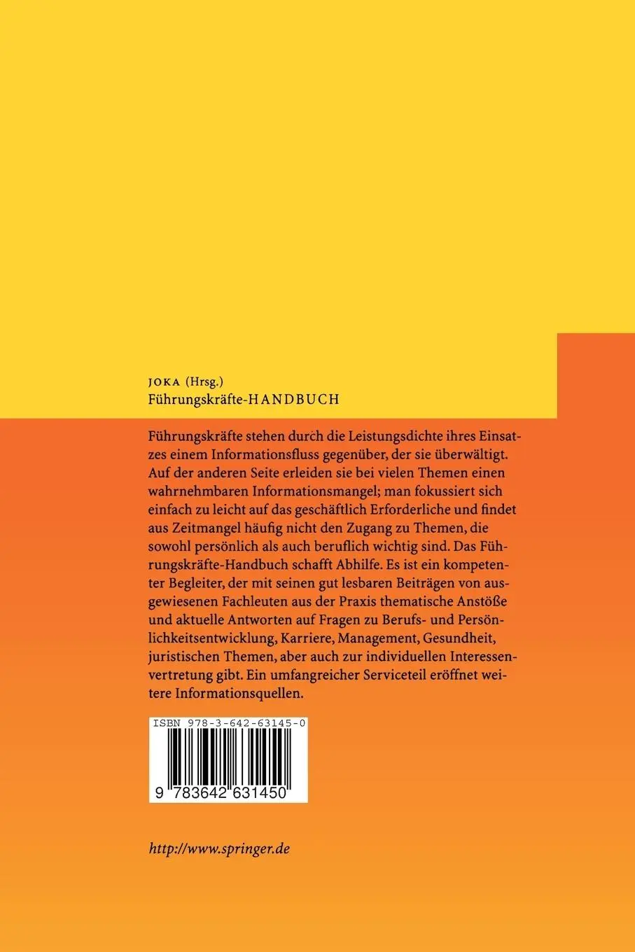 Rückseite: 9783642631450 | Führungskräfte-Handbuch | Herbert Joka | Taschenbuch | xii | Deutsch