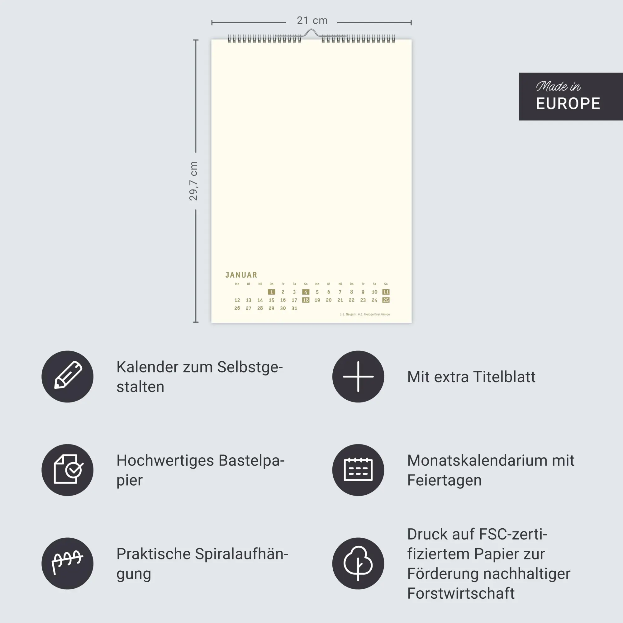 Bild: 9783756411450 | Premium-Bastelkalender gold A4 2026 | Heye | Kalender | Spiralbindung