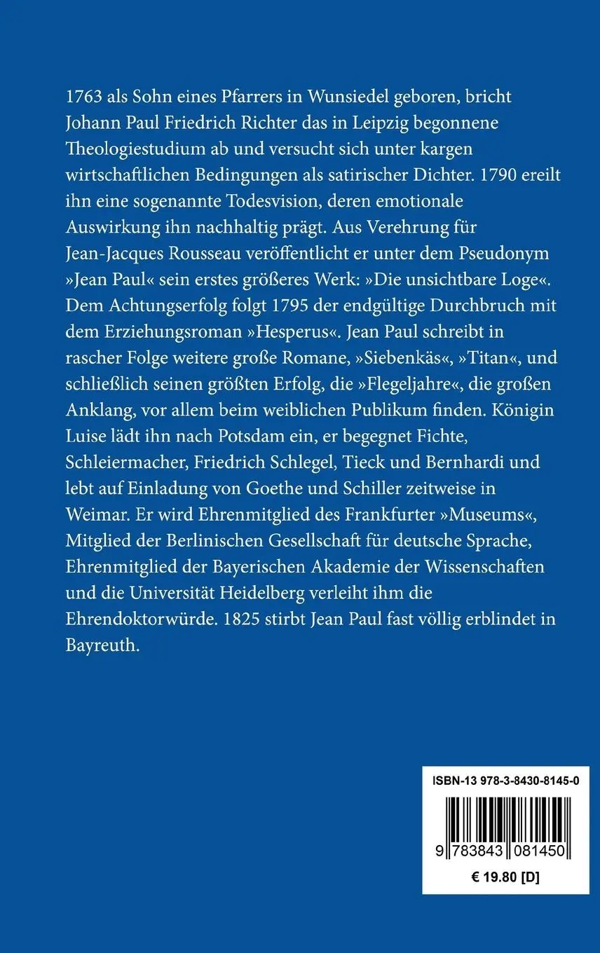 Rückseite: 9783843081450 | Leben des Quintus Fixlein | Jean Paul | Buch | 224 S. | Deutsch | 2016
