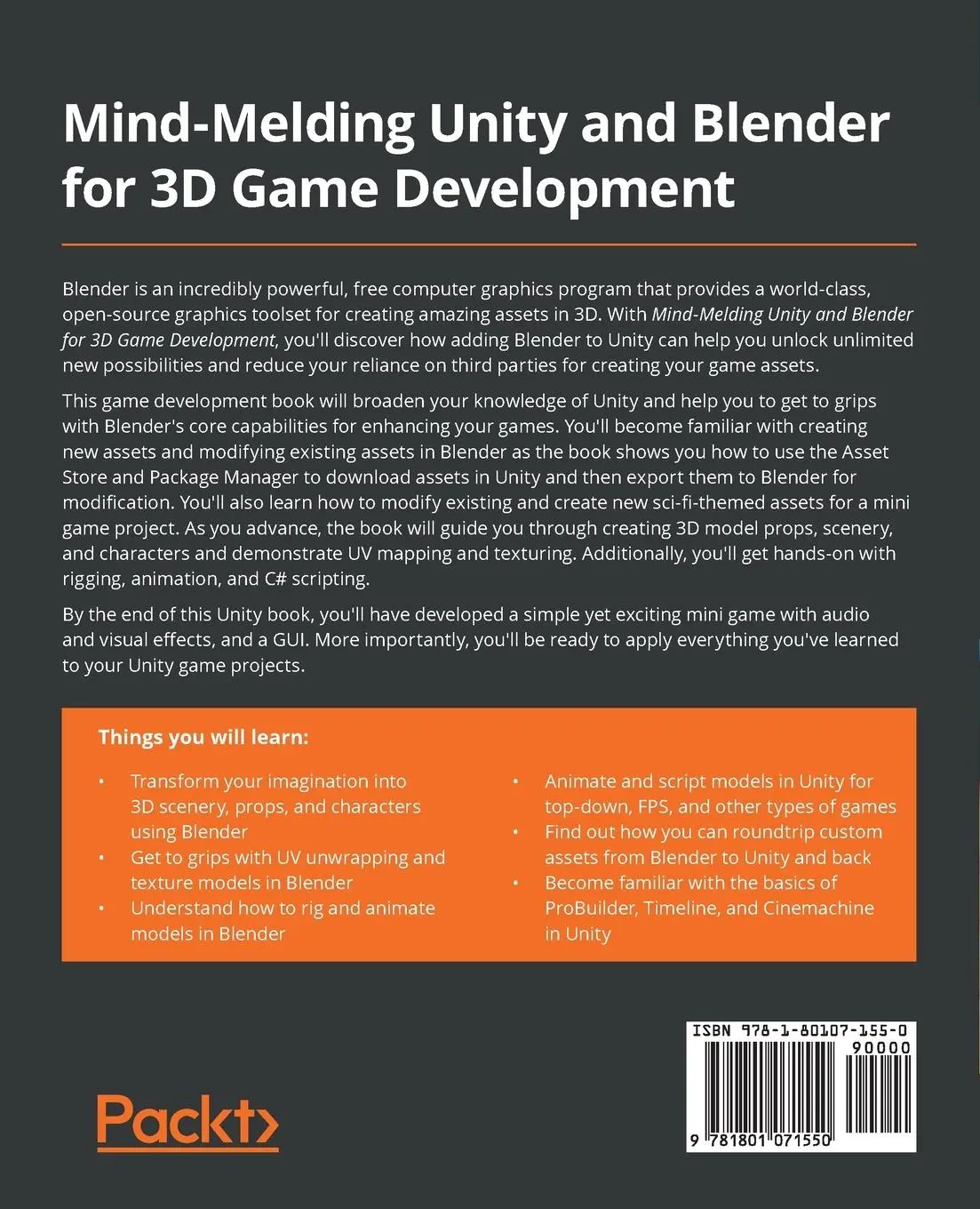 Rückseite: 9781801071550 | Mind-Melding Unity and Blender for 3D Game Development | Spencer Grey