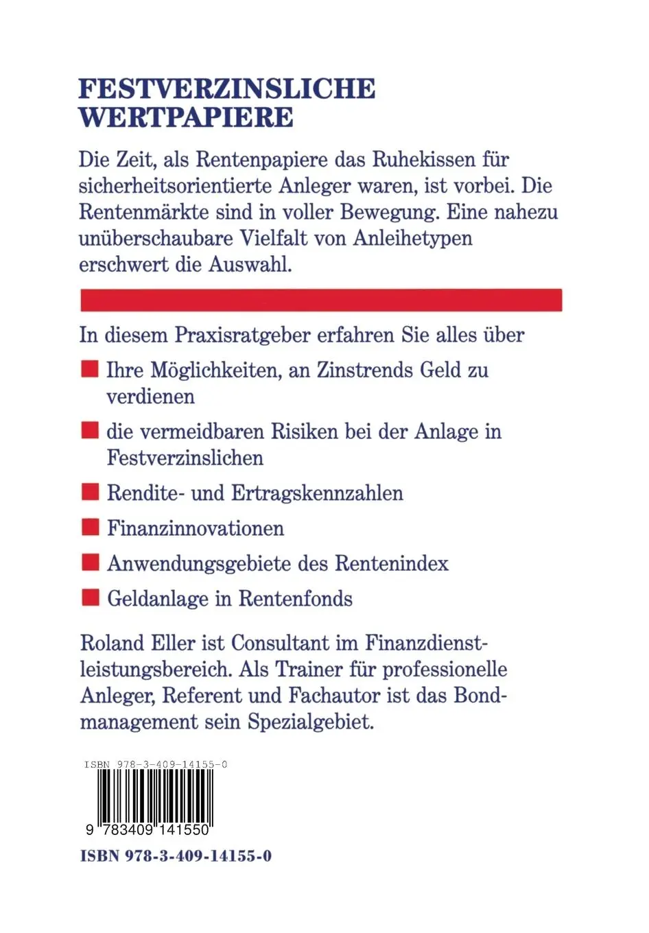 Rückseite: 9783409141550 | Festverzinsliche Wertpapiere | Varianten, Kennzahlen, Strategien