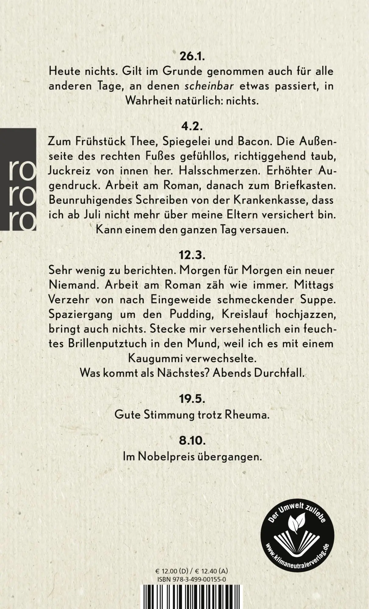 Rückseite: 9783499001550 | Nach Notat zu Bett | Heinz Strunks Intimschatulle | Heinz Strunk