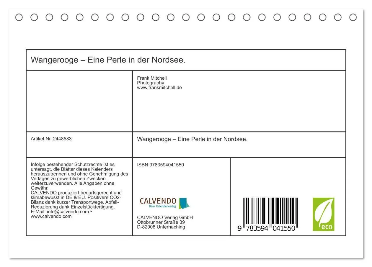 Bild: 9783594041550 | Wangerooge - Eine Perle in der Nordsee. (Tischkalender 2027 DIN A5...