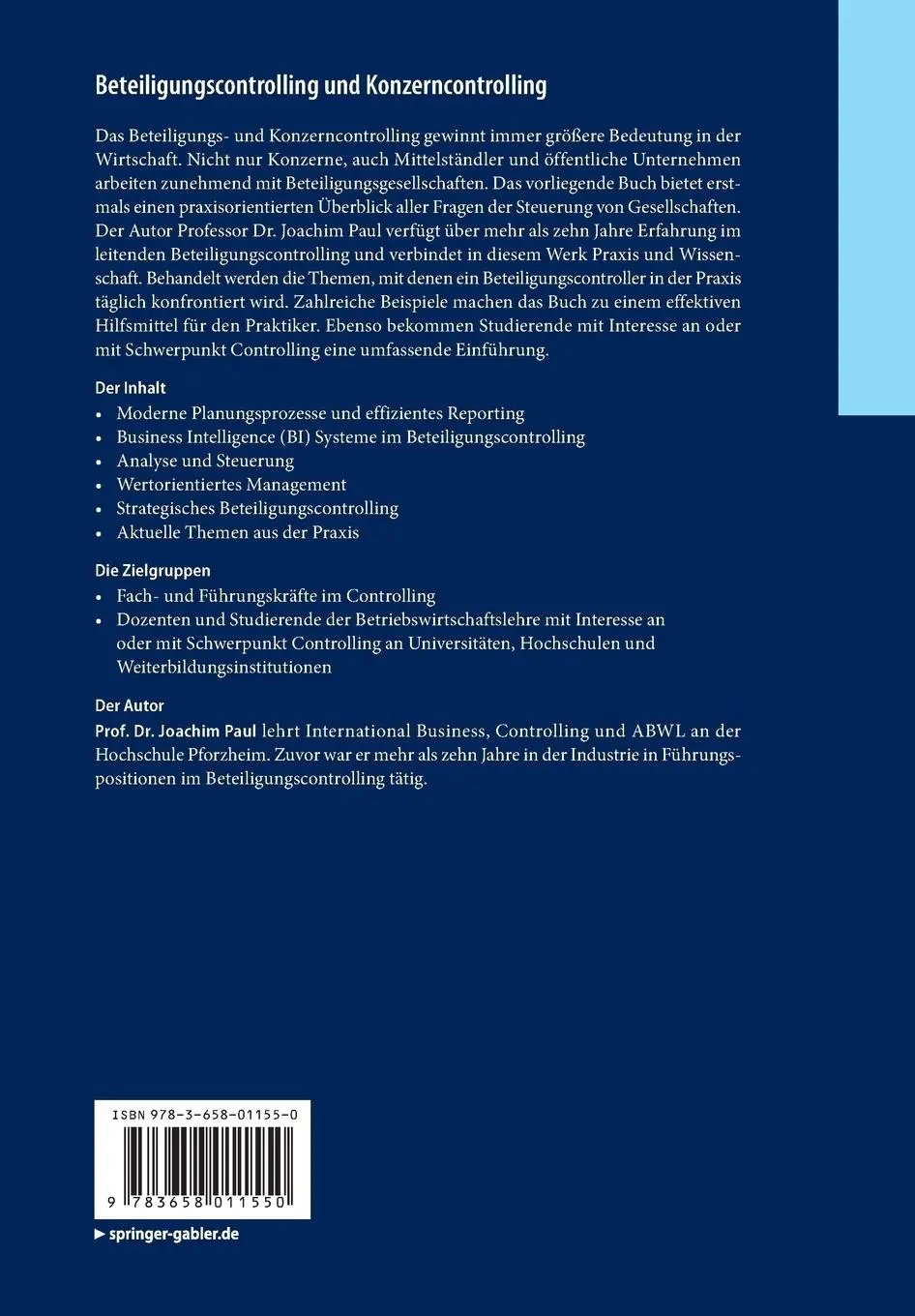 Rückseite: 9783658011550 | Beteiligungscontrolling und Konzerncontrolling | Joachim Paul | Buch