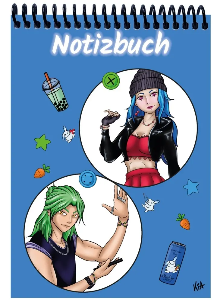 A 5 Notizblock Manga Quinn und Enora, blau, kariert