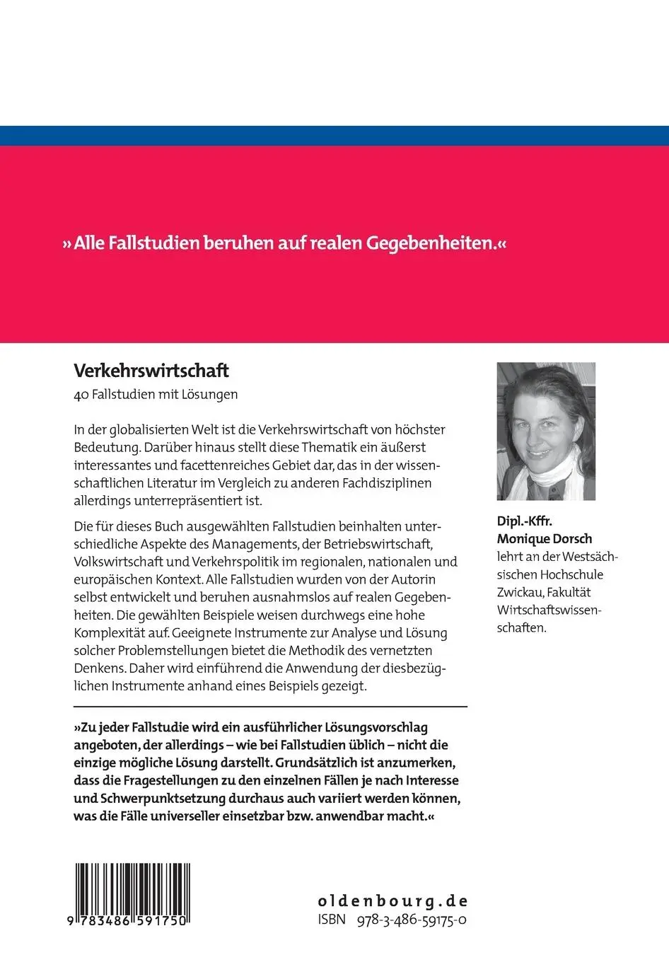 Rückseite: 9783486591750 | Verkehrswirtschaft | 40 Fallstudien mit Lösungen | Monique Dorsch
