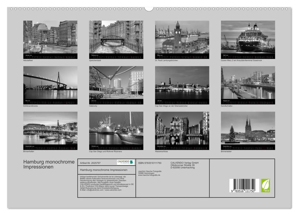Bild: 9783516111750 | Hamburg monochrome Impressionen (hochwertiger Premium Wandkalender...