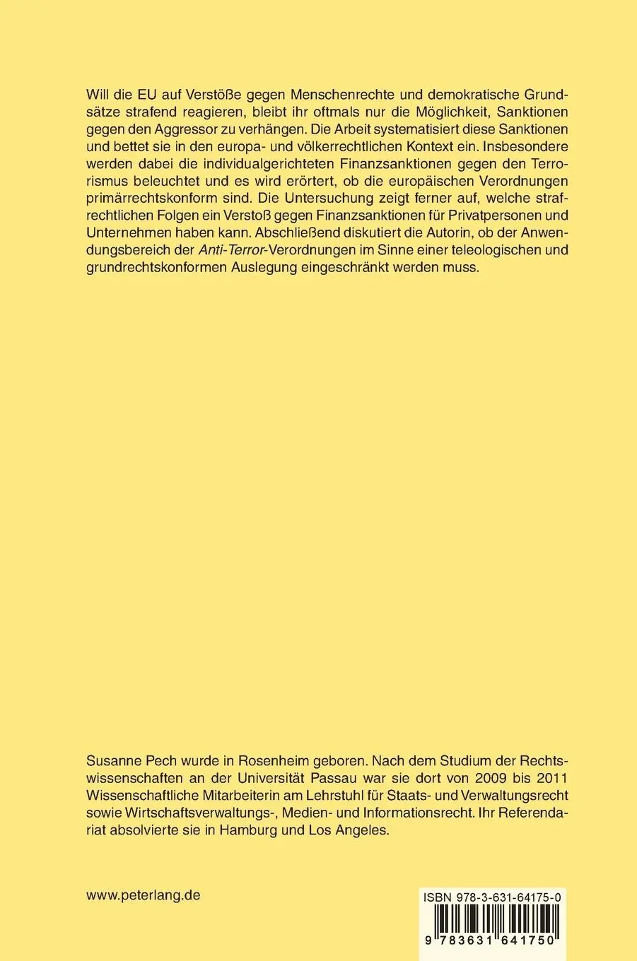 Rückseite: 9783631641750 | Außenpolitisch motivierte Sanktionen der EU | Susanne Pech | Buch