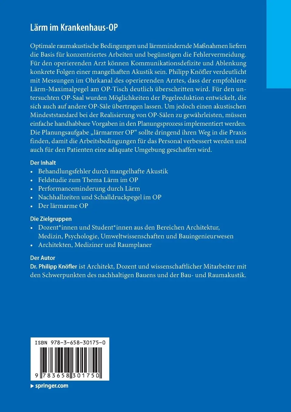 Rückseite: 9783658301750 | Lärm im Krankenhaus-OP | Philipp Knöfler | Taschenbuch | xx | Deutsch