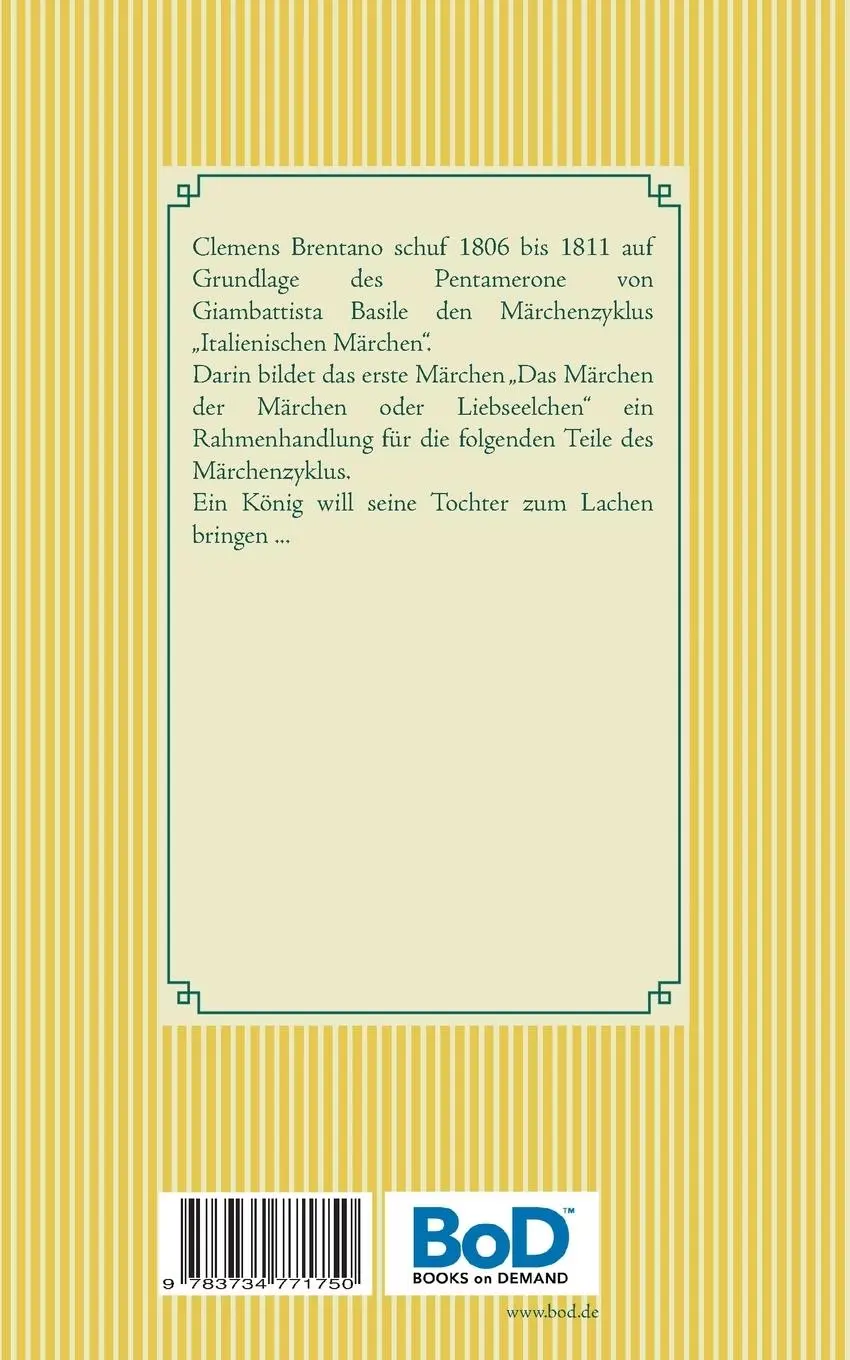 Rückseite: 9783734771750 | Italienische Märchen | 11 Erzählungen | Clemens Brentano | Taschenbuch