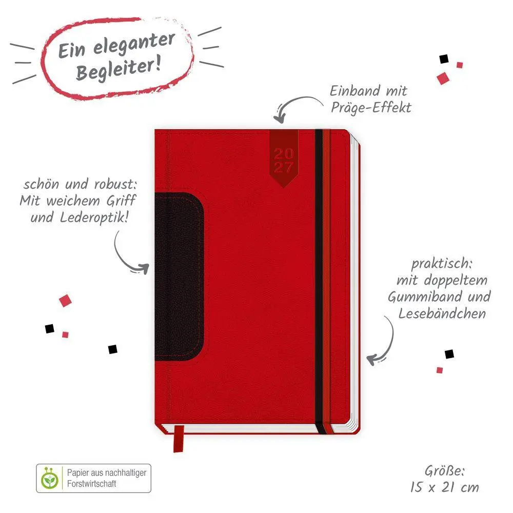 Bild: 4251901511850 | TRÖTSCH - Buchkalender A5 Rot 2027 | Taschenkalender | KG | Kalender