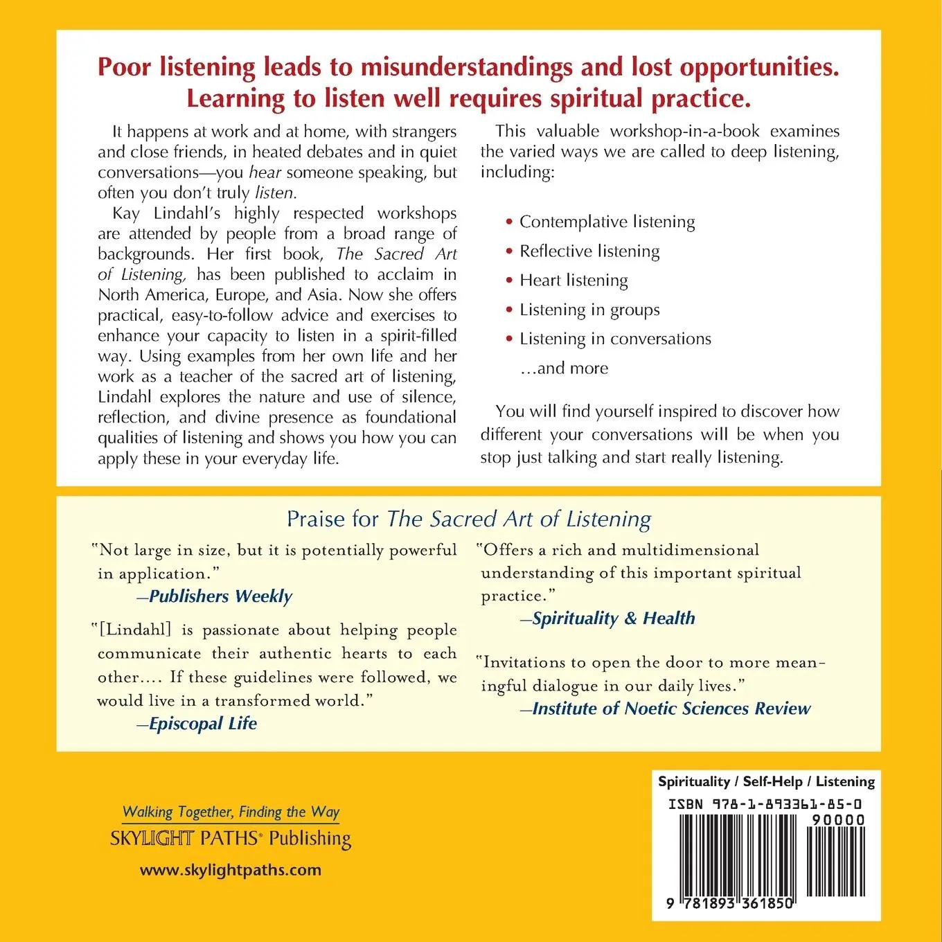 Rückseite: 9781893361850 | Practicing the Sacred Art of Listening | Kay Lindahl | Taschenbuch