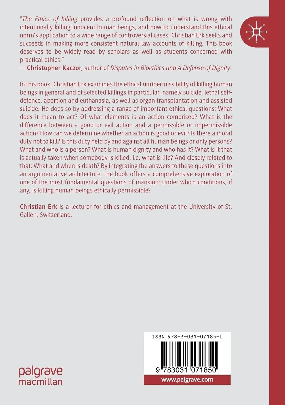 Rückseite: 9783031071850 | The Ethics of Killing | Life, Death and Human Nature | Christian Erk