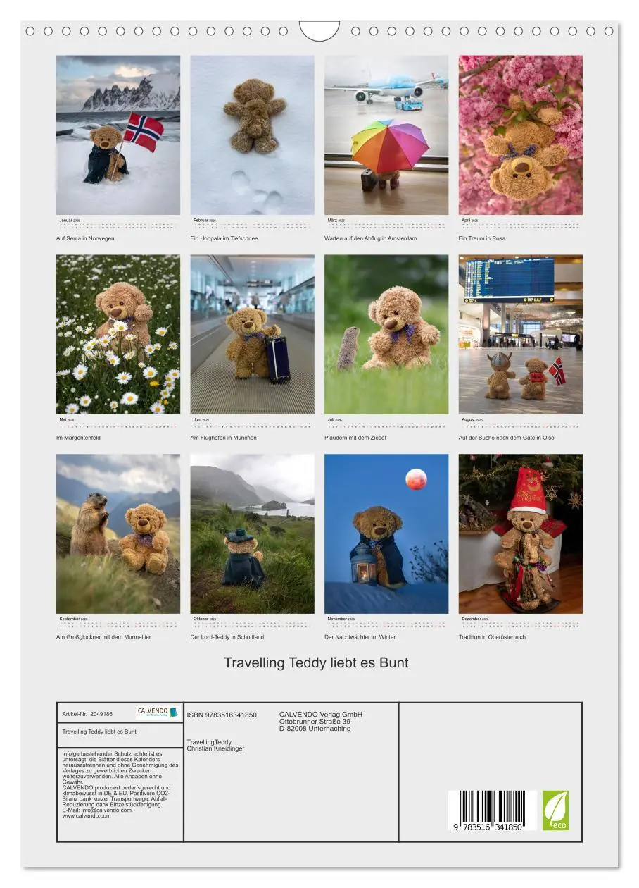 Bild: 9783516341850 | Travelling Teddy liebt es Bunt (Wandkalender 2026 DIN A3 hoch),...