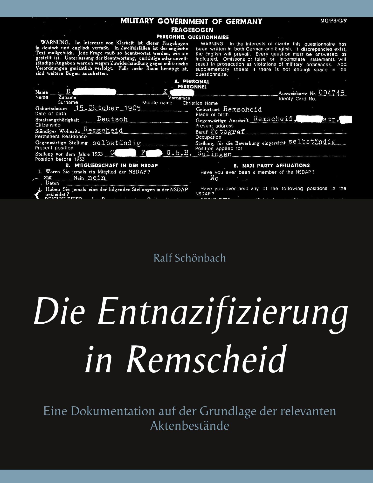 Cover: 9783748171850 | Die Entnazifizierung in Remscheid | Ralf Schönbach | Taschenbuch
