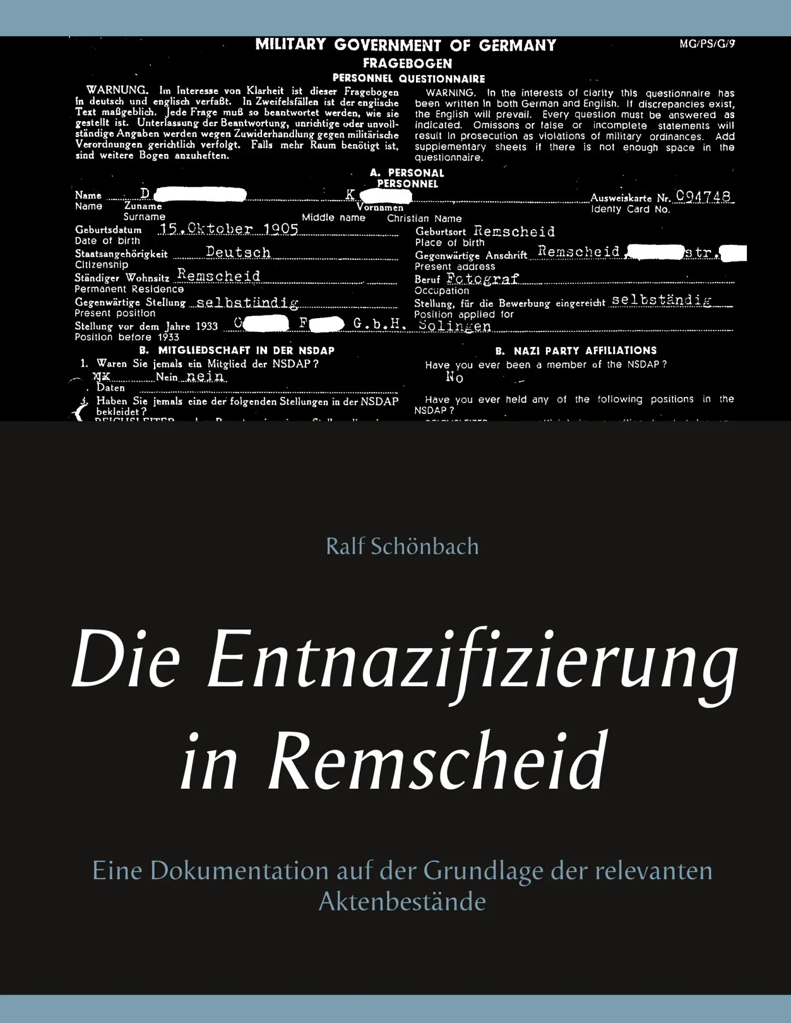Cover: 9783748171850 | Die Entnazifizierung in Remscheid | Ralf Schönbach | Taschenbuch