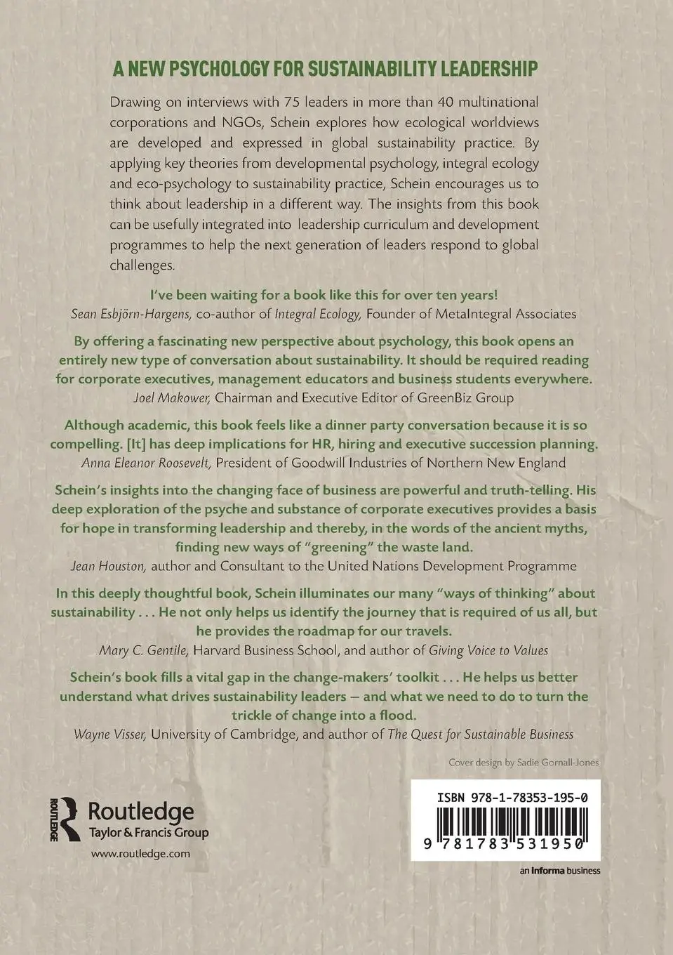Rückseite: 9781783531950 | A New Psychology for Sustainability Leadership | Steve Schein | Buch