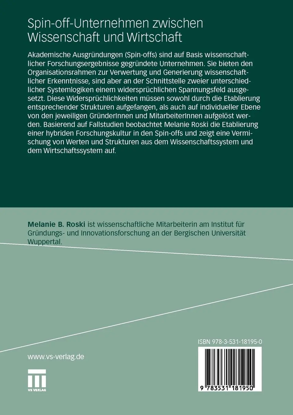 Rückseite: 9783531181950 | Spin-off-Unternehmen zwischen Wissenschaft und Wirtschaft | Roski