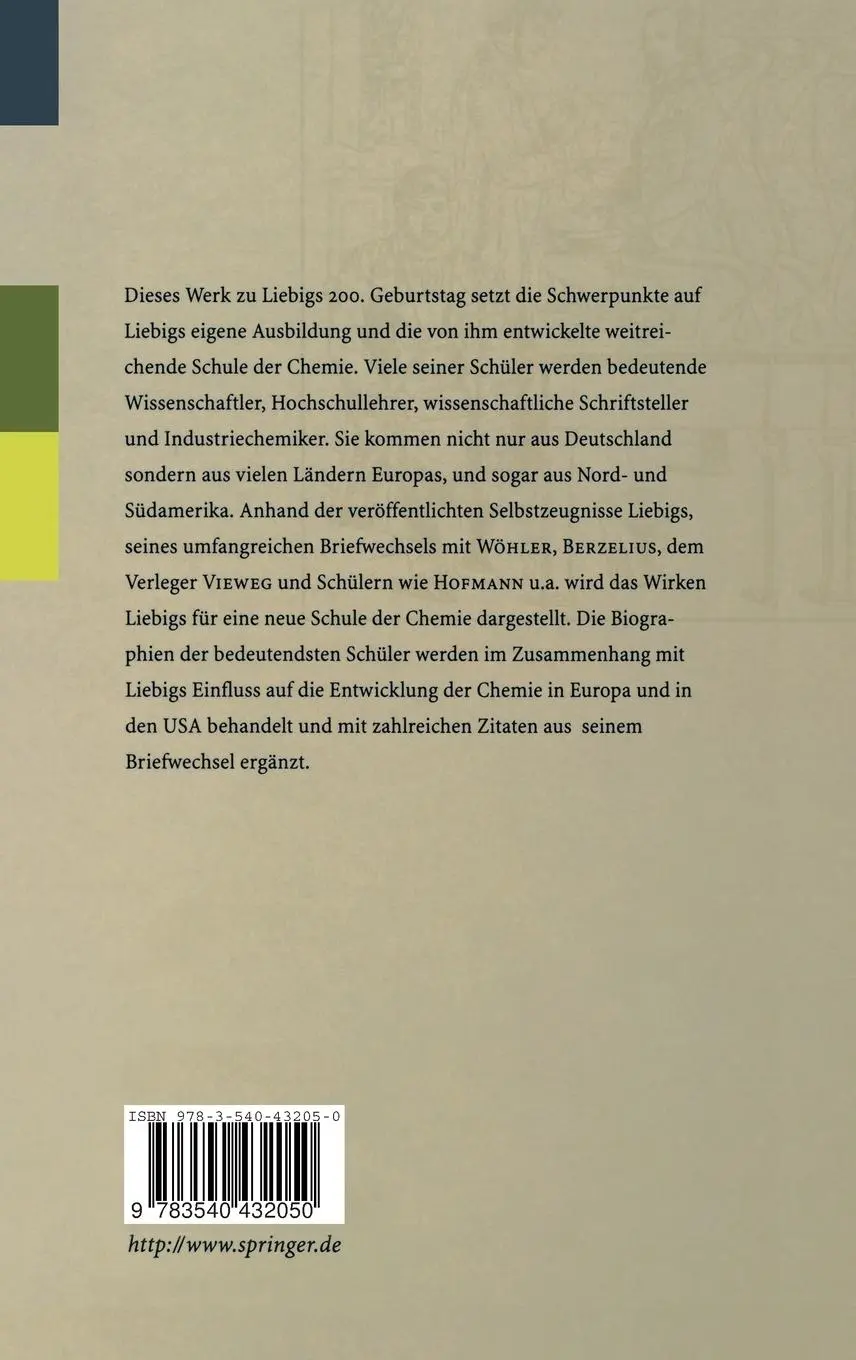 Rückseite: 9783540432050 | Liebig und seine Schüler | Die neue Schule der Chemie | Georg Schwedt