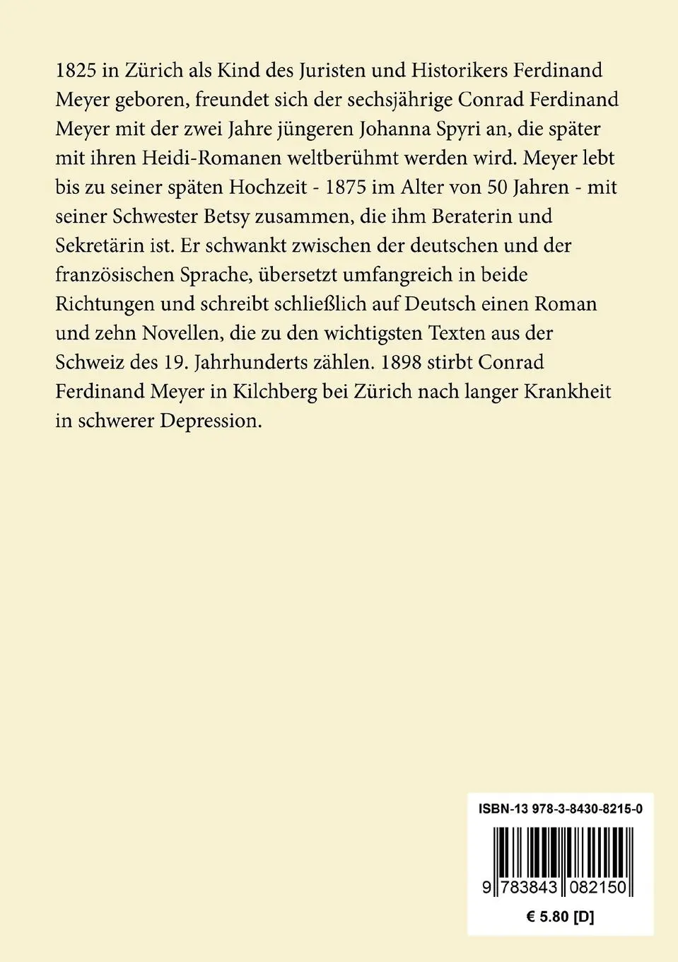 Rückseite: 9783843082150 | Huttens letzte Tage | Eine Dichtung | Conrad Ferdinand Meyer | Buch