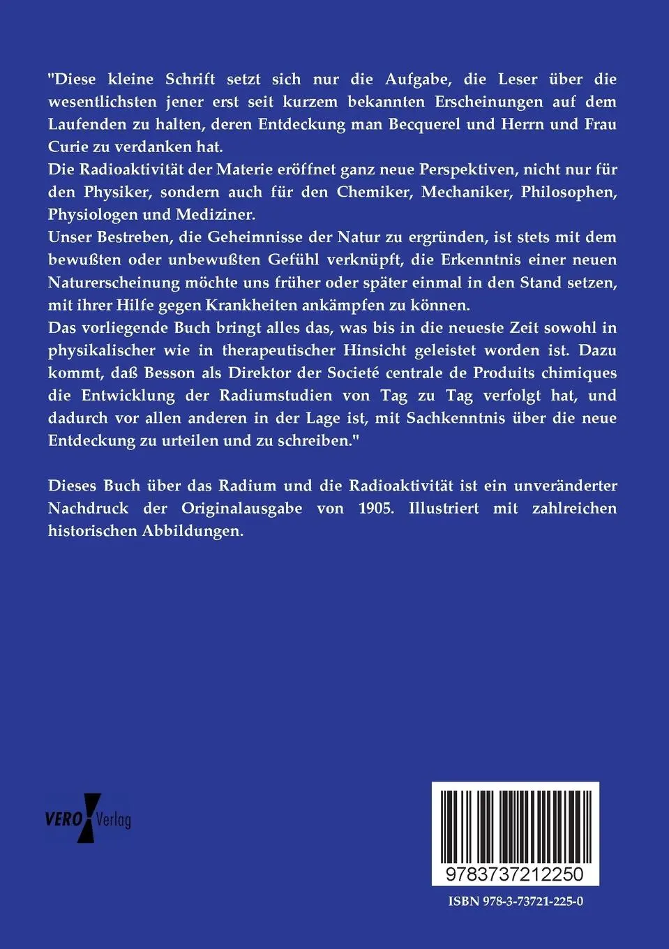Rückseite: 9783737212250 | Das Radium und die Radioaktivität | Paul Besson | Taschenbuch | 136 S.