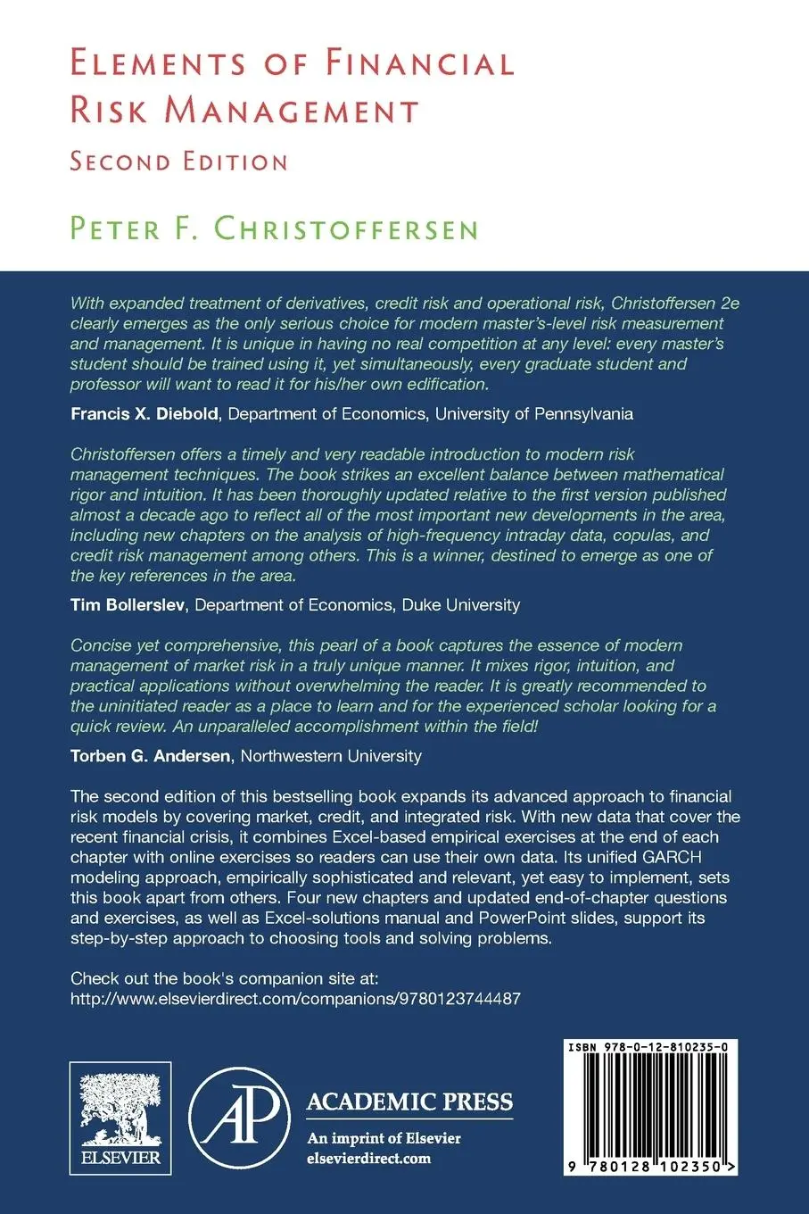 Rückseite: 9780128102350 | Elements of Financial Risk Management | Peter Christoffersen | Buch