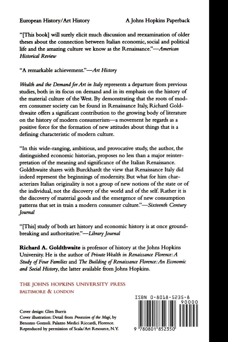 Rückseite: 9780801852350 | Wealth and the Demand for Art in Italy, 1300-1600 | Goldthwaite | Buch