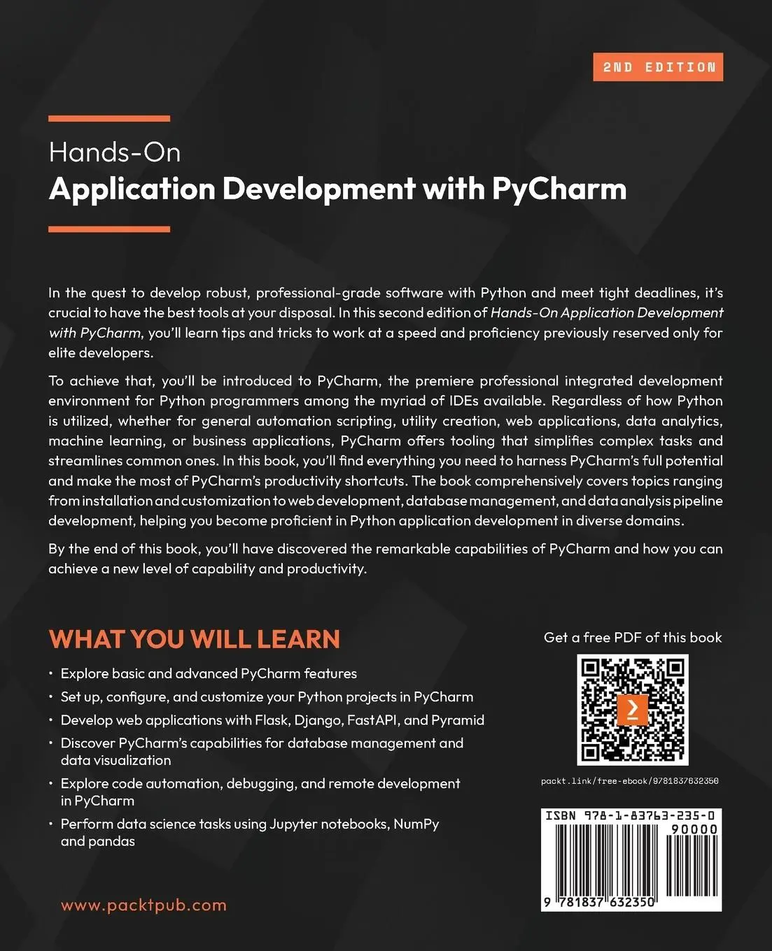 Rückseite: 9781837632350 | Hands-On Application Development with PyCharm - Second Edition | Buch