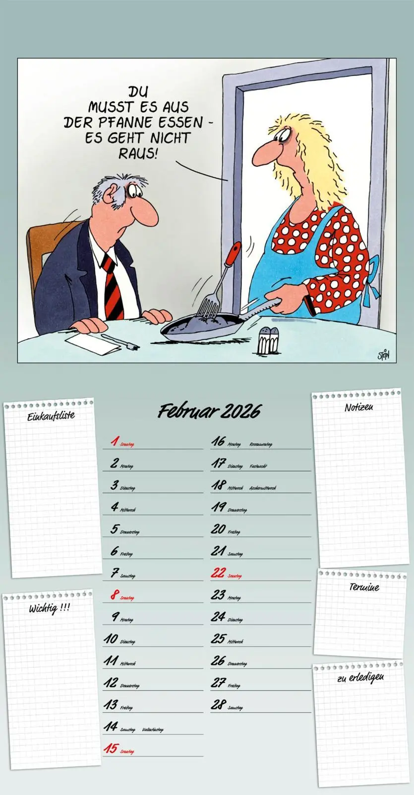 Bild: 9783830322450 | Uli Stein Küchenkalender 2026: Monatskalender für die Wand | Uli Stein