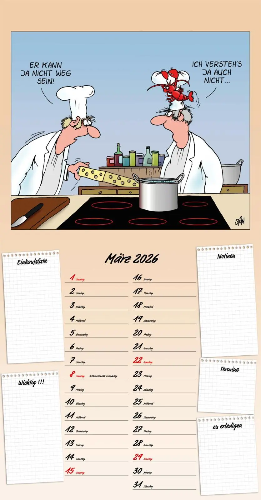 Bild: 9783830322450 | Uli Stein Küchenkalender 2026: Monatskalender für die Wand | Uli Stein