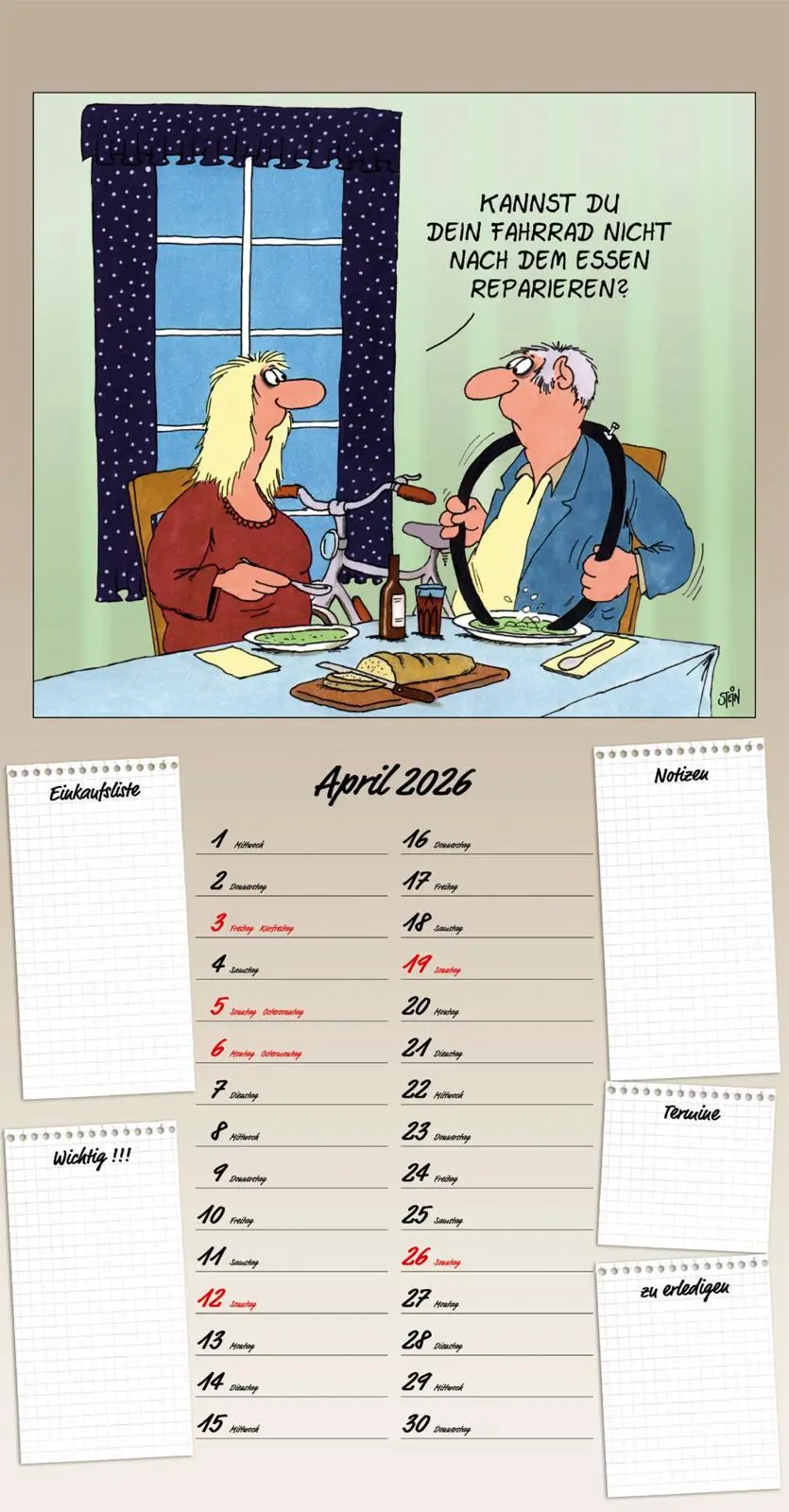 Bild: 9783830322450 | Uli Stein Küchenkalender 2026: Monatskalender für die Wand | Uli Stein