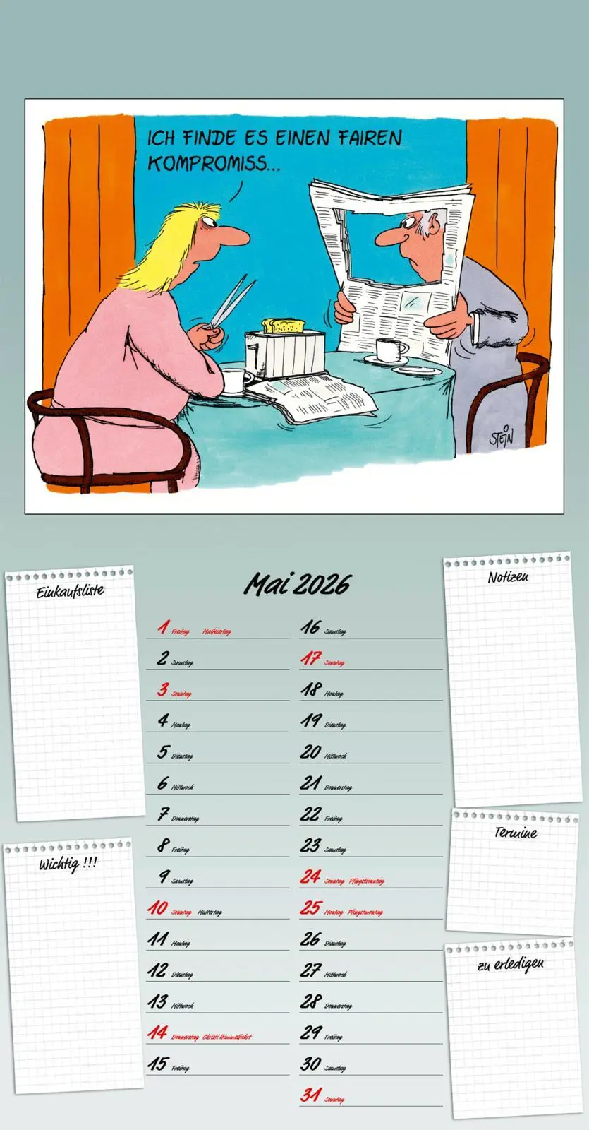 Bild: 9783830322450 | Uli Stein Küchenkalender 2026: Monatskalender für die Wand | Uli Stein