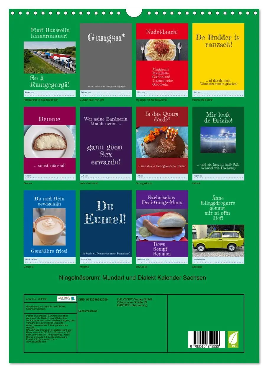 Bild: 9783516342550 | Ningelnäsorum! Mundart und Dialekt Kalender Sachsen (Wandkalender...