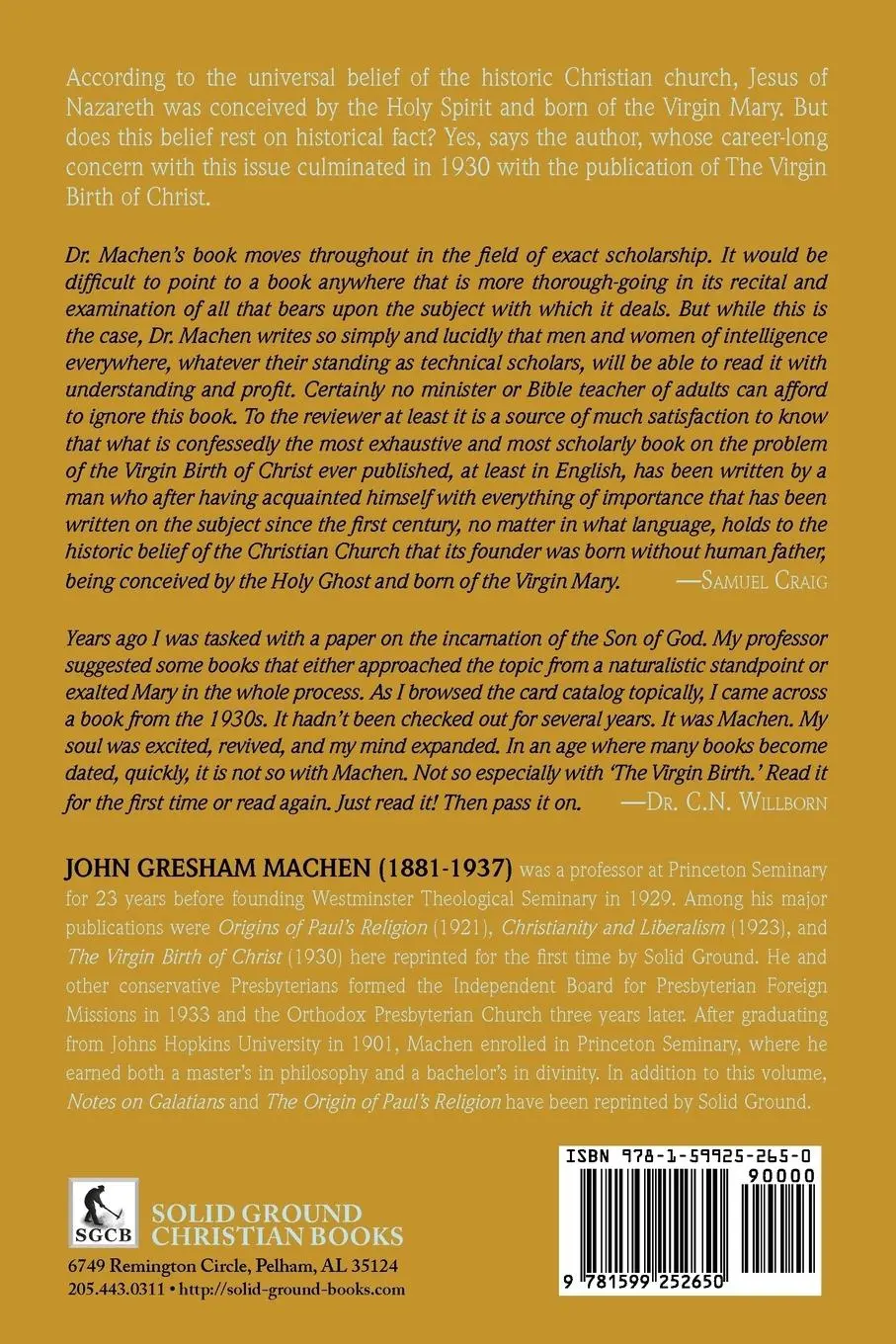 Rückseite: 9781599252650 | The Virgin Birth of Christ | J. Gresham Machen | Taschenbuch | 2011
