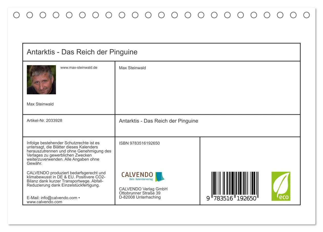 Bild: 9783516192650 | Antarktis - Das Reich der Pinguine (Tischkalender 2026 DIN A5...