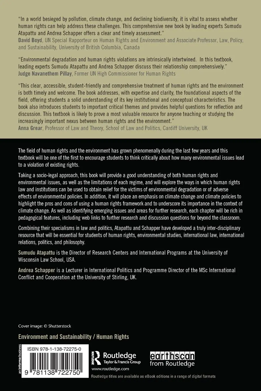 Rückseite: 9781138722750 | Human Rights and the Environment | Key Issues | Atapattu (u. a.)