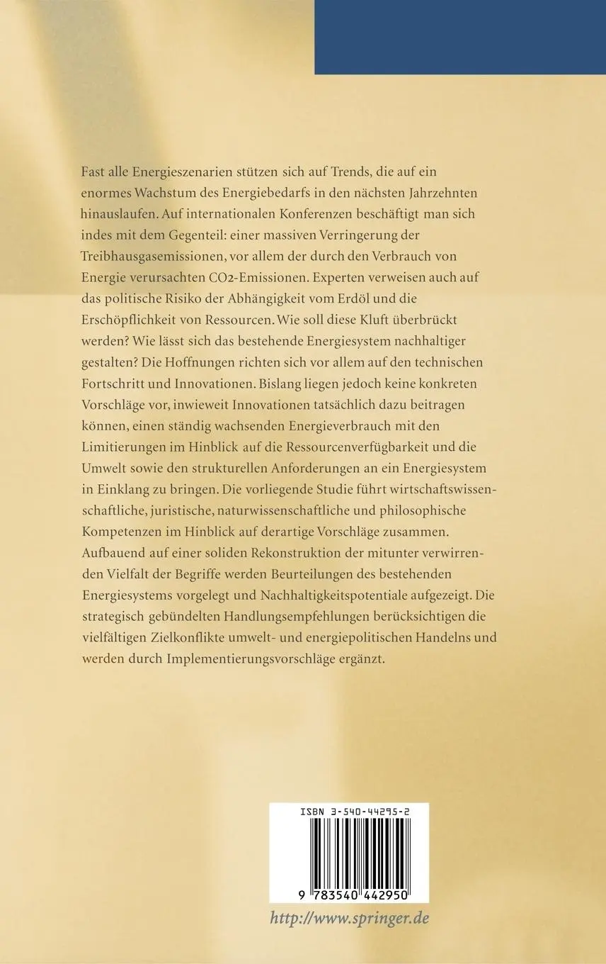 Rückseite: 9783540442950 | Nachhaltige Entwicklung und Innovation im Energiebereich | Buch | 2002