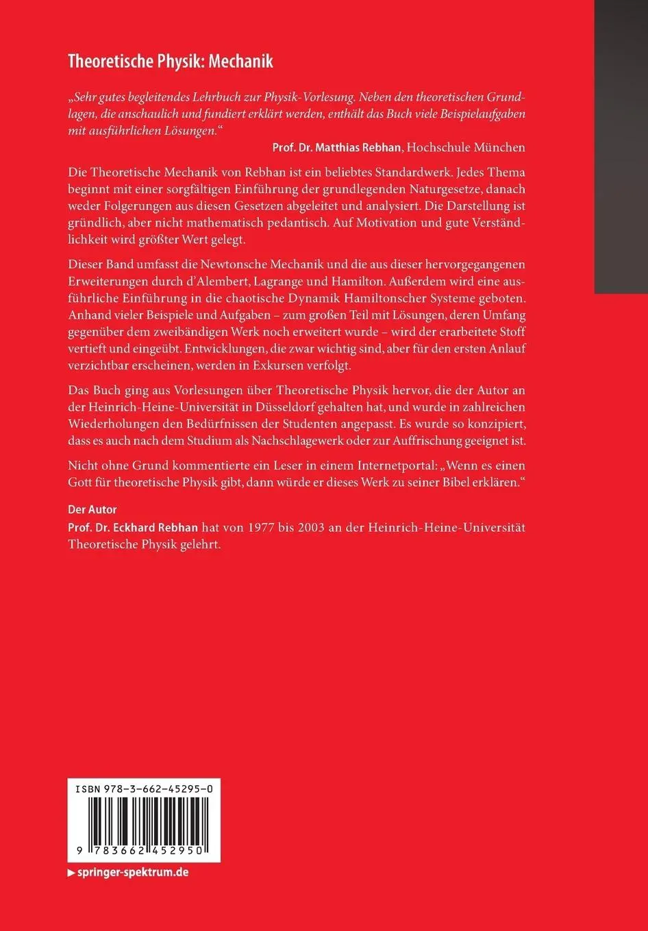 Rückseite: 9783662452950 | Theoretische Physik: Mechanik | Eckhard Rebhan | Taschenbuch | xiii