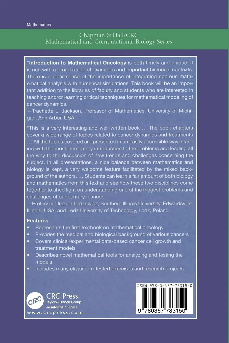 Rückseite: 9780367783150 | Introduction to Mathematical Oncology | Yang Kuang (u. a.) | Buch